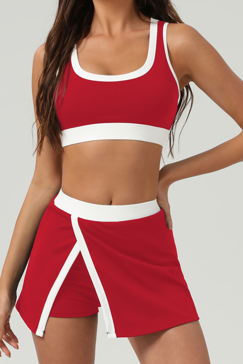 Contrasting round-neck skirt 2-piece set