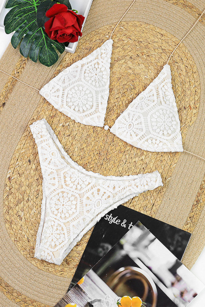 Women's Sexy Halter Cross Lace Skirt Bikini Set - 3pcs