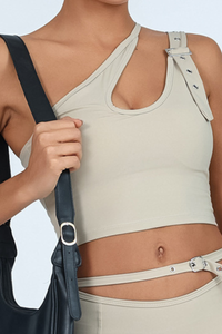 Women's Asymmetric One-Shoulder Cutout Cropped Sports Top