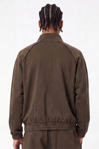 Men's Fall  100% Cotton Washed Faded Raw Edge Zip Up Jacket