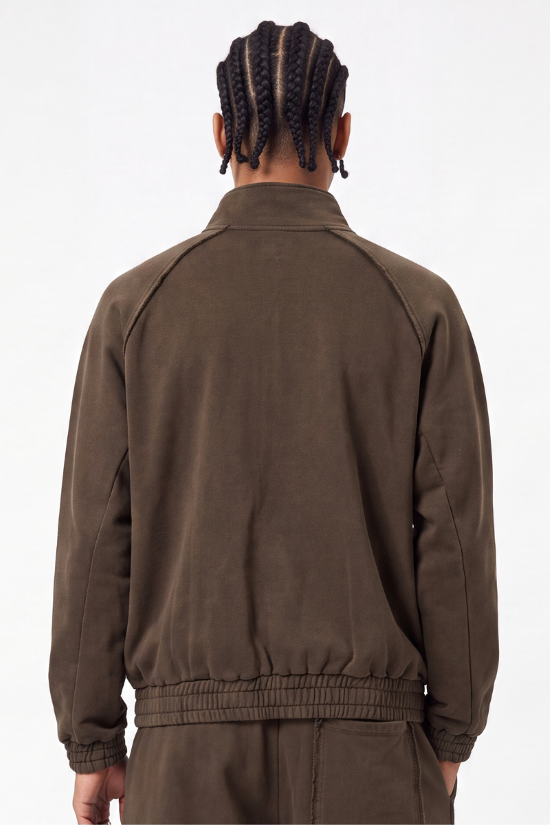 Men's Fall  100% Cotton Washed Faded Raw Edge Zip Up Jacket