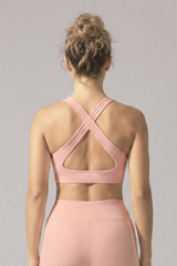 Women's Deep V Neck Cross Back Wide Straps Sports Bra