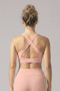 Women's Deep V Neck Cross Back Wide Straps Sports Bra