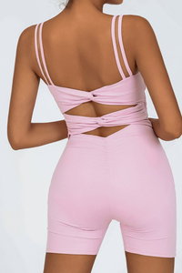 Women's Double Thin Strap Twist Cutout Back Workout Jumpsuit