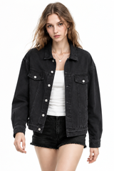 Women's Fall 100% Cotton Oversized Washed Denim Jacket