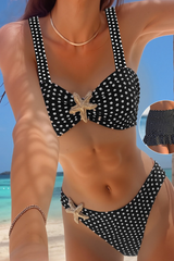Women's Summer Polka Dot Starfish Ruffle 3-Piece Bikini Set