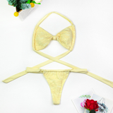 Women's Sexy Lace Hollow Halter Low Waist Bikini Set - 4pcs