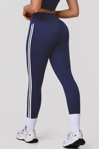 Women's High-Waisted  Side Color-Block Striped Leggings