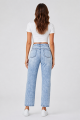 Women's Vintage Distressed Straight Leg Cropped Jeans