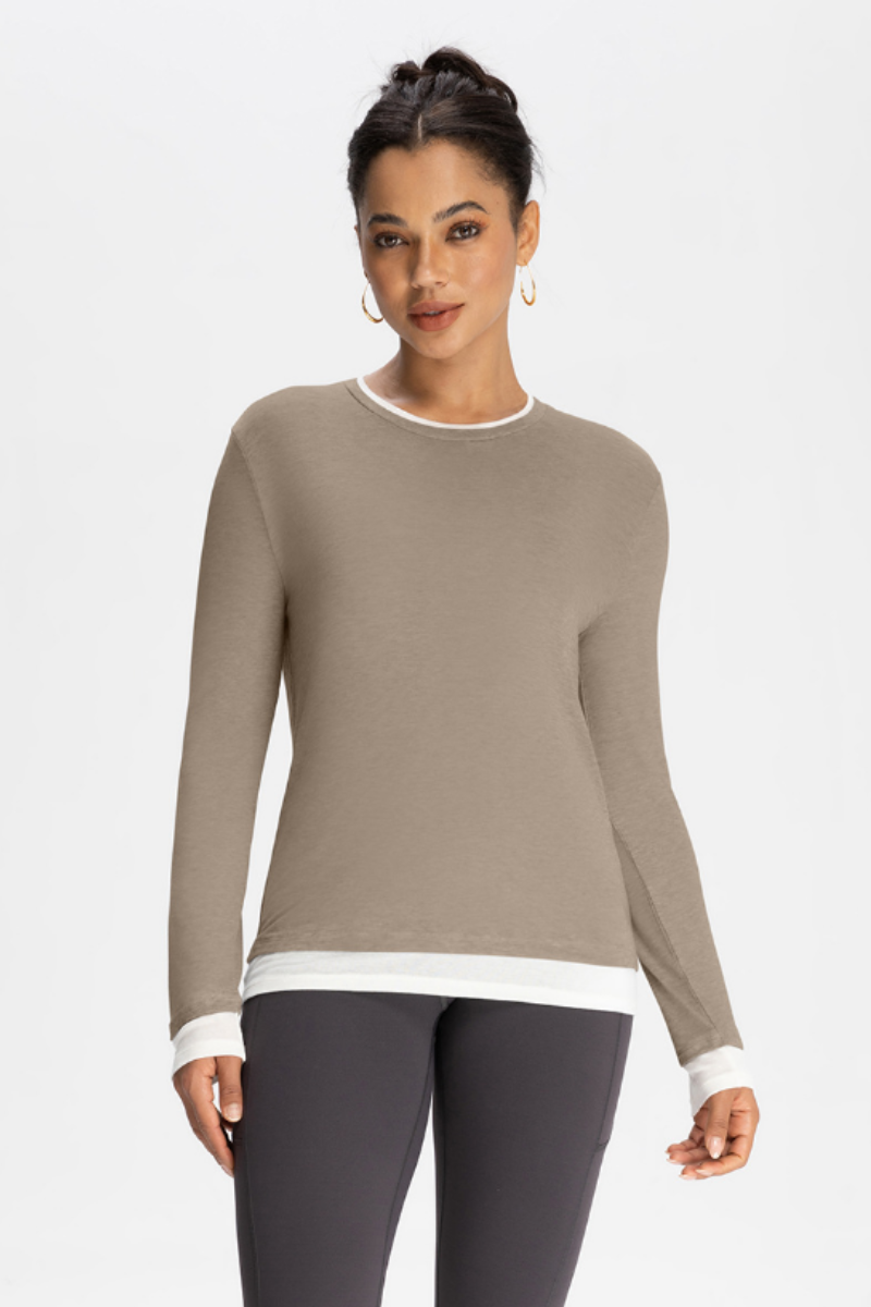 Faux two-piece wool long-sleeved top