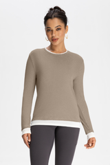 Faux two-piece wool long-sleeved top