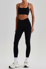 Women's  Crisscross Back Bra & V-Waist Yoga Leggings Set