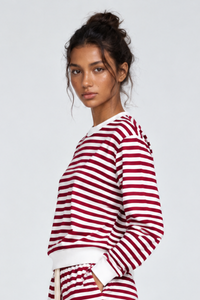 Women's Loungewear Winter Stripe Color Block Sweatshirt