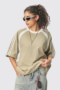 Women's 260g Cotton Mesh Stripe Patch Tee