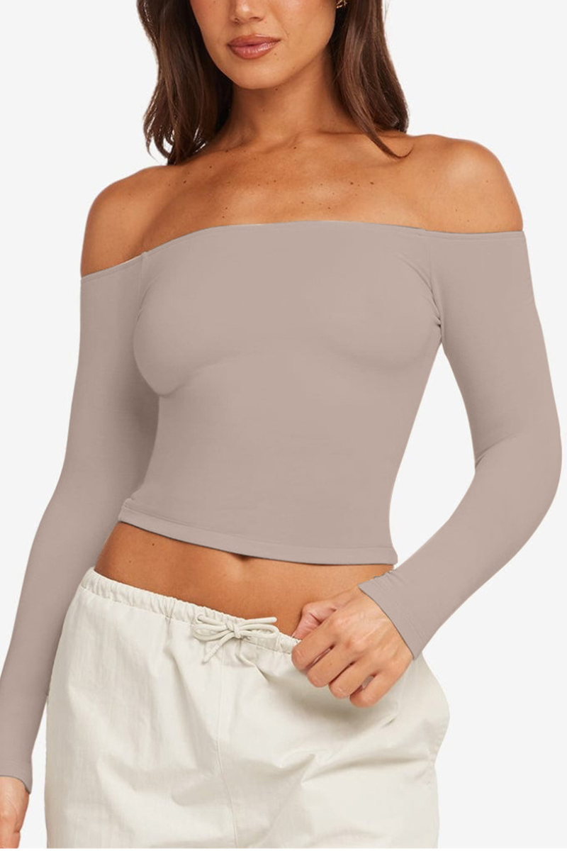 Women's Spring Off-Shoulder Cropped Long-Sleeve Sports Top