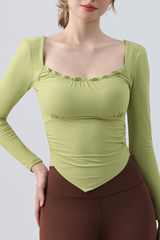 Women's Ruffle Square Neck Crisscross Back Pilates Top