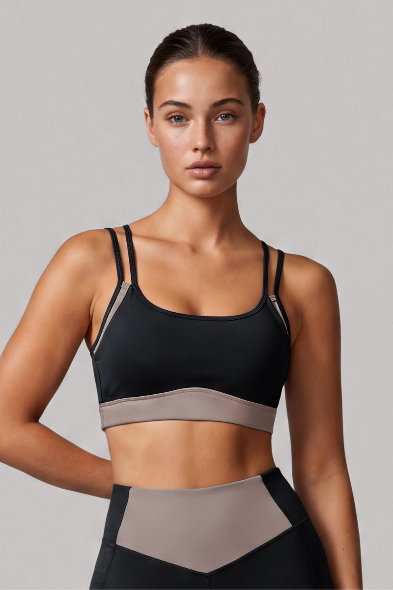 Women's Double Thin Strap Color Contrast V Back Sports Bra