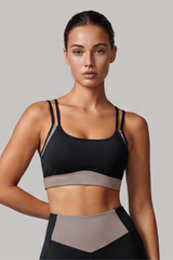 Women's Double Thin Strap Color Contrast V Back Sports Bra