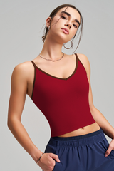 Women's Athletic V-Neck Thin Strap Cropped Color-Block Tank Top