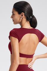 Women's Roundneck Cutout Cropped Sports Yoga T-shirt