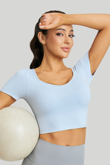 Women’s Athletic Cross-Back U-neck Cropped Yoga Pilates Tee