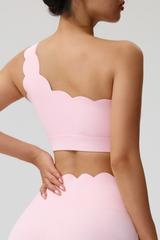 Women's One Shoulder Padded Scalloped Sports Bra