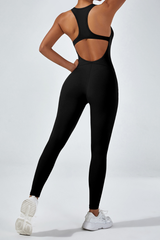 Women's  U-neck open back sportswear jumpsuit.