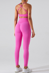 Women's Set:U-neck Cross Back Bra & High Waist Leggings