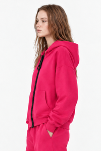 Women Loungewear Color Block Big Tooth Zipper Hooded Jacket