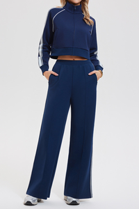 Women's Retro Color-Blocked Striped Athletic Set:Jacket & Pant