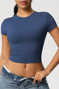 Women's Cropped Solid Round-necked T-shirt