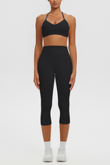 Women Halter V-neck Bra & High Waist Capri Leggings Yoga Set