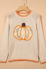 Women's Fall Halloween Pumpkin Floral Applique Knit Sweater