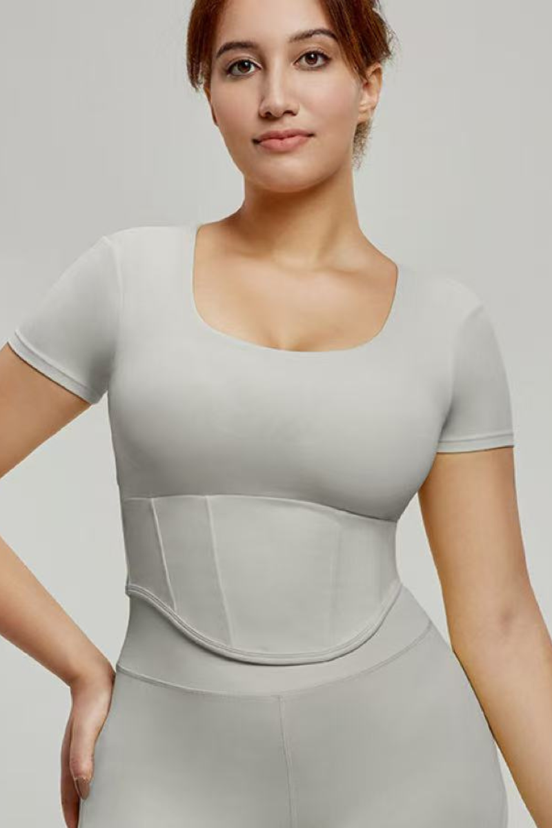 Plus-Size Women's Square Neck Corset Waist Sports T-shirts