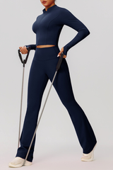Women's Activewear Set:Stand Collar Jacket + Flare Pants