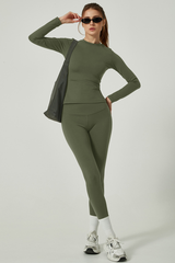 Women's Long Sleeve Shirt And Yoga Leggings Two-Piece Set