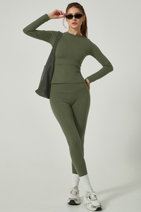 Women's Long Sleeve Shirt And Yoga Leggings Two-Piece Set