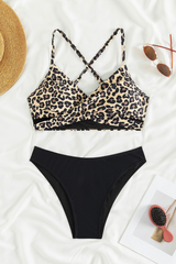 Women's Sexy Leopard-Print V-Neck Cross Bock Bikini