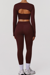 Women's Two Piece Set:Cropped Long Sleee T-shirt & Leggings