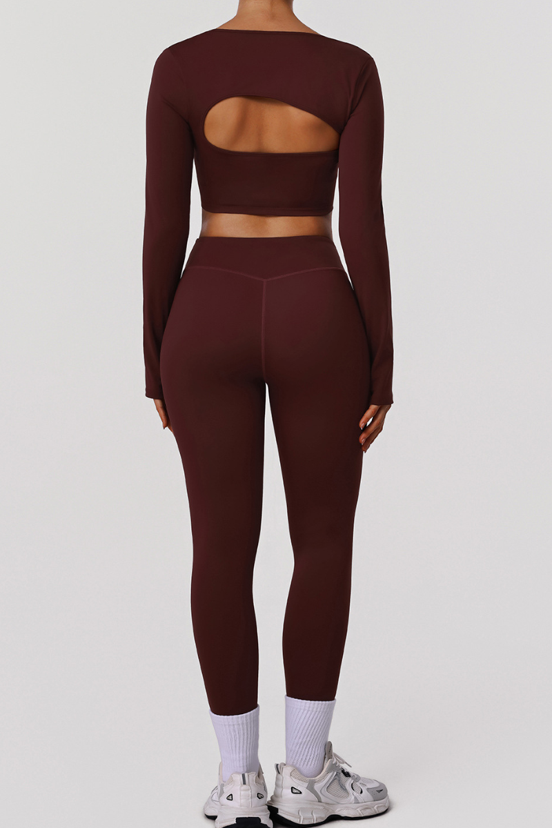 Women's Two Piece Set:Cropped Long Sleee T-shirt & Leggings