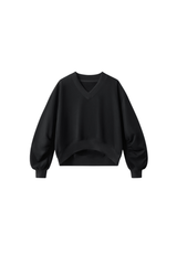 Women's Fall Boxy V Neck Drop Shoulder Rib Cuffs Sweatshirt
