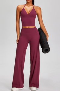 Women's Athletic Sets:Halter Triangle Cup Tank Top & Pants