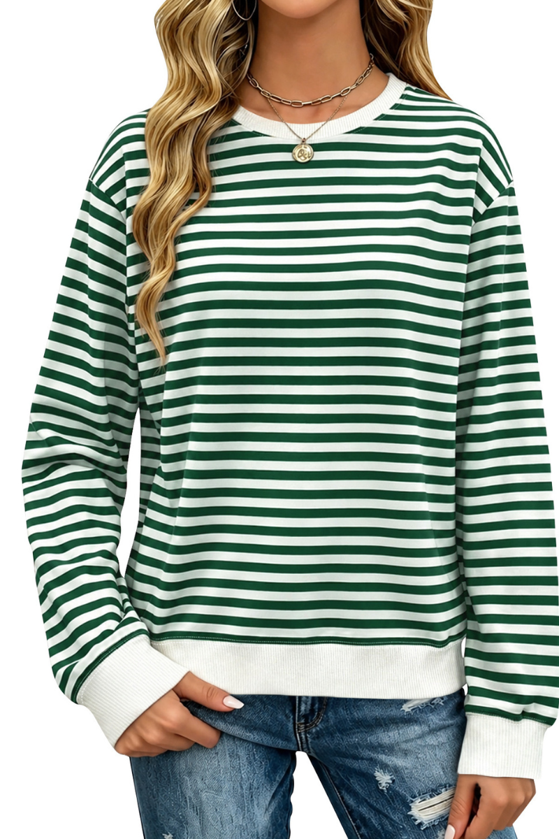 Women's Fall Christmas Striped Color Block Relaxed Pullover
