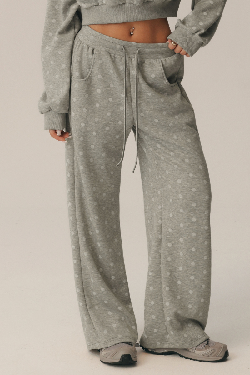 Women's Fall Polka Dot Drawstring Side Pocket Wide Leg Pants
