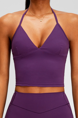 Women's Halter Deep V-Neck Cropped Yoga Sports Tank Top