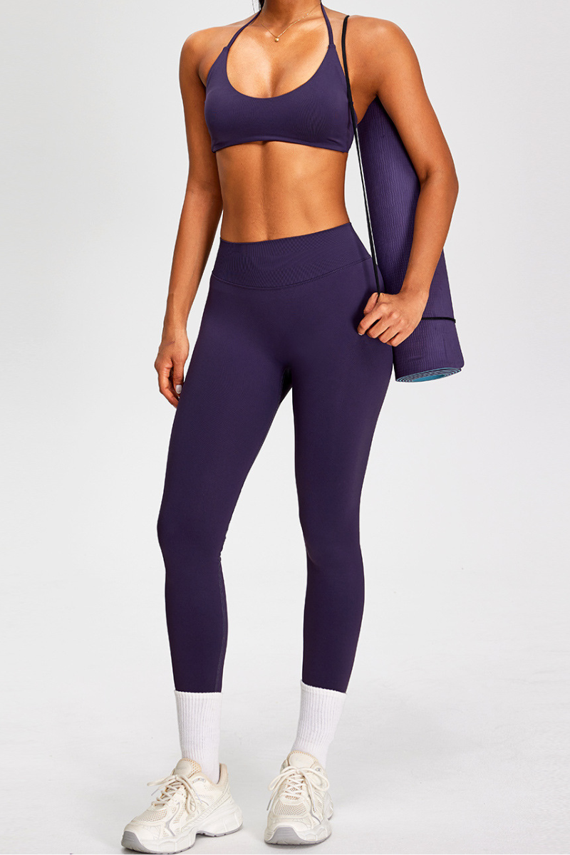 Women's Seamless Yoga Sets:Halter Backless Bra And Leggings
