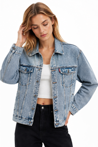Women's Fall Light Wash Drop Shoulder Denim Jacket