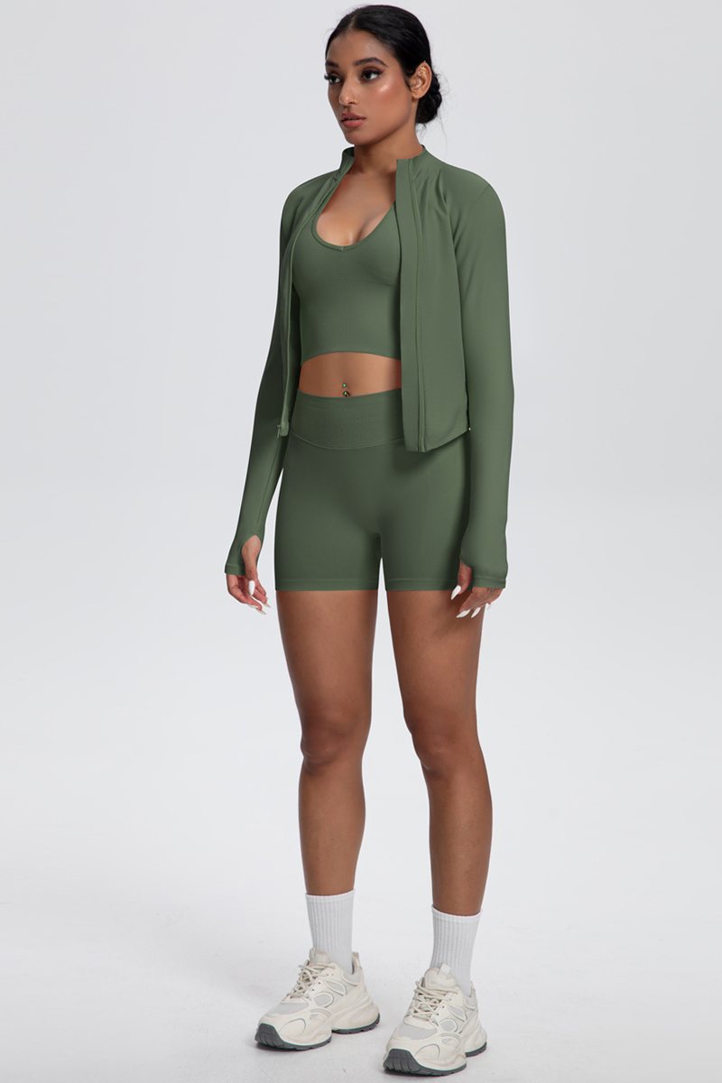 Women's Seamless Tank Top Sport Shorts Jacket Three-Piece Set