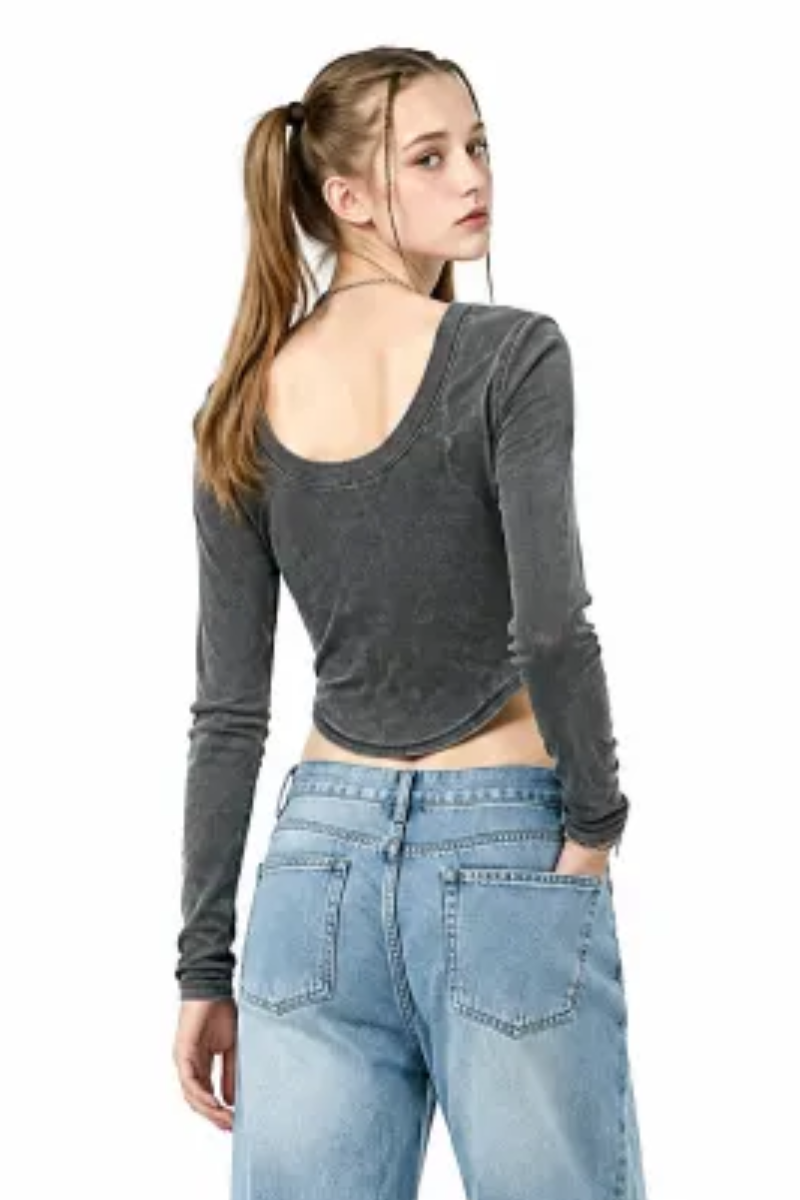Women's Fall Snowflake U-Neck Slim Fit Long Sleeve Top