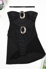 Women's Bandeau Ring High Waist Mesh Cover-up Bikini Set